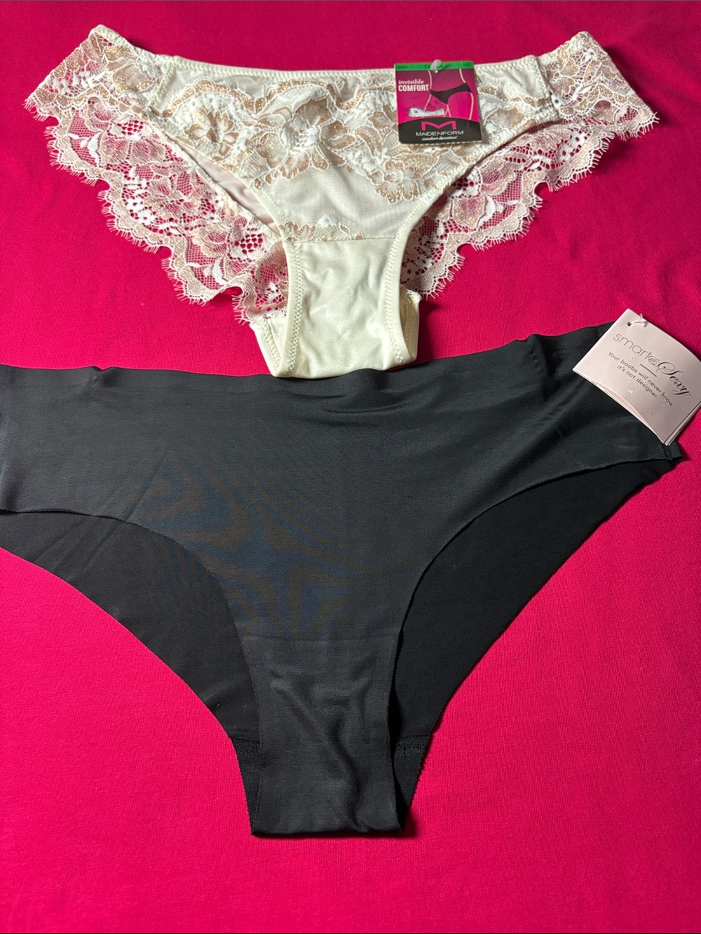 Two-Pack Women's Lace Bikini and Seamless Bikini Panties - Ivory & Black